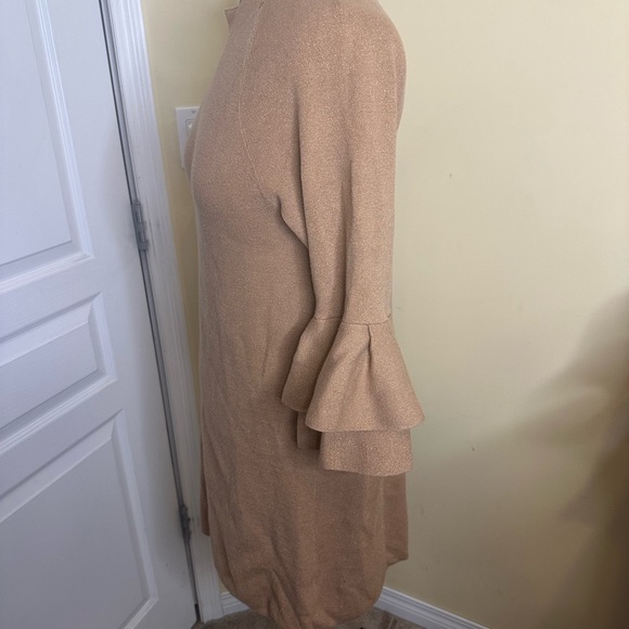 Anthropologie Claudette Ruffle Sleeve Sweater Dress tan with gold fleck - Picture 6 of 10